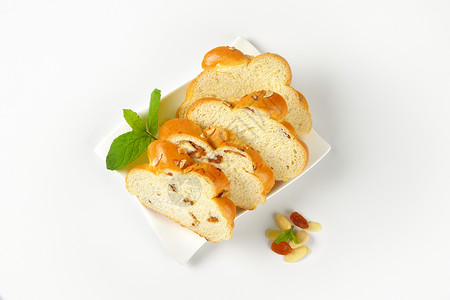 甜甜的面条面包片酵母面包杏仁高架葡萄干沙拉美食食物背景图片