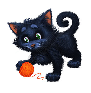 手绘小猫可爱的小毛毛小鸡猫 - 卡通动物品格马斯克与球玩背景