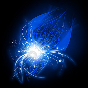 明亮的抽象光形分形与发光粒子蓝色运动耀斑光学活力波浪元素流动线条艺术背景图片
