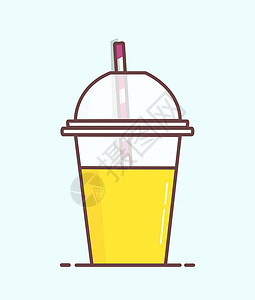 动画卡通塑料橙果汁杯的罗戈图标 以最小矢量制成背景图片
