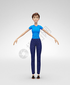 3d静态素材静态珍妮 - 3D卡通女性性格模型-金比比例背景