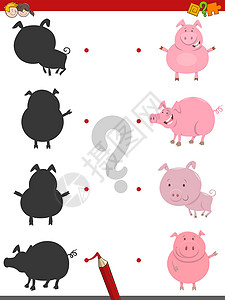 影子教育动物猪的影子活动插画