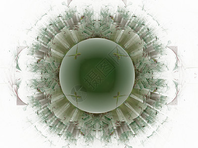 带有花卉图案的绿色分形的 3D 渲染白色背景图片