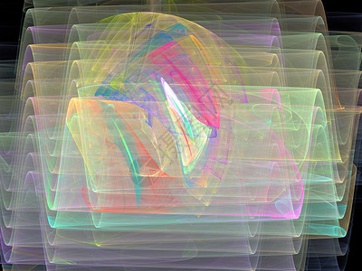 具有多色抽象曲线透明波的 3D 渲染背景图片