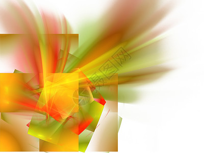 3D 以多彩的抽象碎形方形转换 折射线破碎渲染黄色红色白色射线绿色背景图片