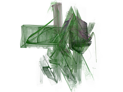 具有绿色混沌模式的抽象分形曲线渲染笔画白色背景图片