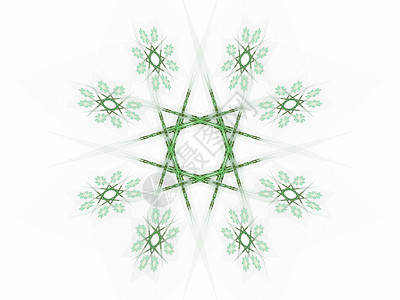 带有绿色图案的抽象分形单元星星雪花渲染插图样本白色背景图片