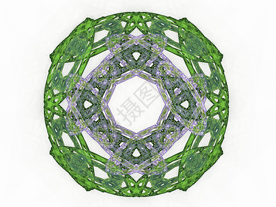 带有绿色图案的抽象分形编织渲染样本白色圆形插图背景图片