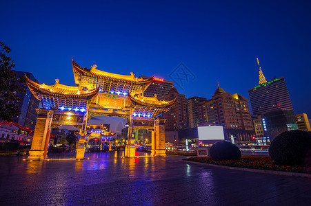 六也亭Archway是中国云南昆明市的传统建筑和标志 也是其中的一块传统建筑背景