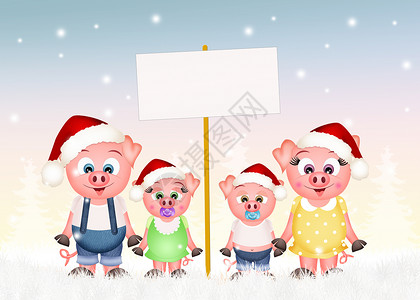圣诞节的猪家庭背景图片