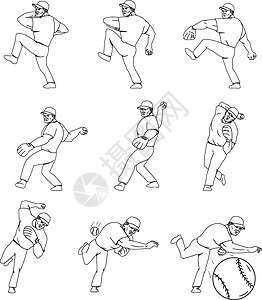 美国棒球球推球员 抛球球全赛玩家男性投手投掷外观画线线宽艺术品重量运动插画