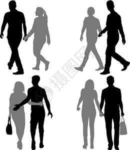 女人走路看手机设置剪影男人和女人手拉手走路黑色性别女士女性家庭白色绅士成人男性父母插画