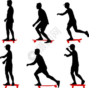 青年男性滑板设置滑板手在白色背景上执行跳跃插图男性男生男人青年木板溜冰者收藏街道滑冰插画