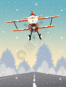 圣诞老人开飞机圣诞老人在飞机上螺旋桨运输庆典明信片航班礼物插图背景