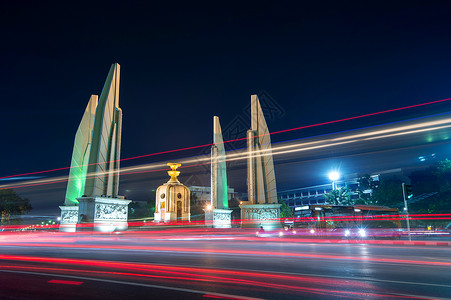 泰国曼谷夜幕民主纪念碑泰国曼谷公园场景建筑学景观历史街道城市艺术黑色吸引力背景