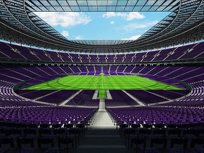 有紫色位子和VIP boxe的大美丽的现代足球场场地娱乐座位天空运动团队看台沥青网格锦标赛背景图片