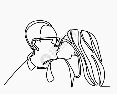 线条画情侣接吻情侣的矢量连续线绘画插画