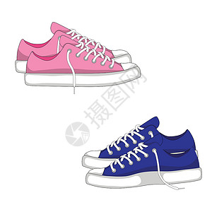 特步运动鞋时尚女人的鞋子士力架隔离在惠特插图青年白色打印衣服蓝色青少年橡皮运动鞋蕾丝插画