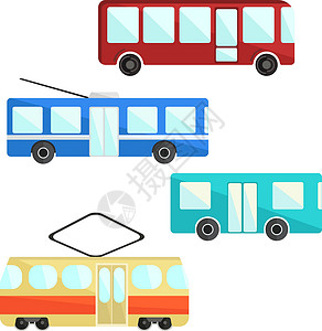 旅行和线教练城市公共交通工具 公共汽车 电车和电车民众教练路线火车蓝色驾驶乘客卡通片交通运输插画