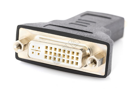 DVI 到 HDMI 端口转换器展示白色别针塑料视频黑色电脑数据硬件连接器背景图片