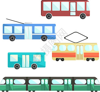 欧洲火车平质多彩矢量公共交通工具箱插画