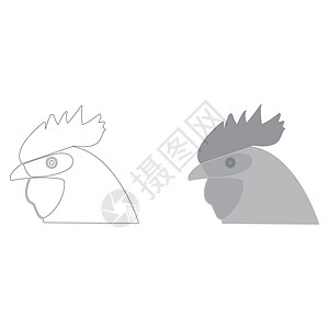 鸡冠鸟龙头灰色图标贸易家禽动物鸡冠公鸡母鸡插画