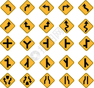 直行左转黄色道路标志设计图片