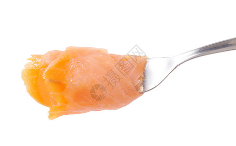 叉口上的烟熏鲑鱼切片美食起动机食物背景图片