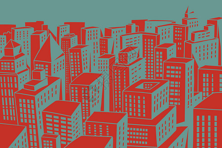 建筑高度现代城市的红色屋顶有摩天大楼的插画