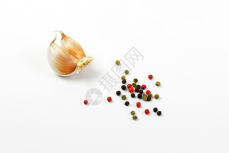 新鲜大蒜和胡椒玉米团体食物蔬菜高架味道胡椒粒调味品香料背景图片