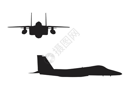白色背景上的轰炸机飞机剪影背景图片