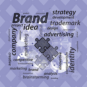 品牌理念 带有 puzzl 的铭文白色广告拼图创造力竞争商务商业商标插图公司背景图片