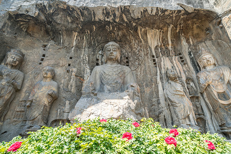 中国 洛阳长门世界装饰品艺术旅游文化菩萨寺庙洞穴石窟雕像背景图片