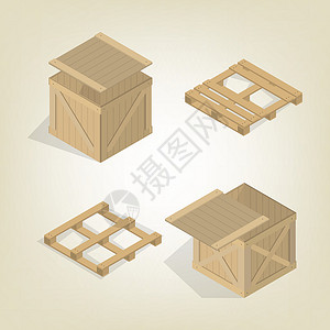 物流木箱逼真的木箱与托盘图包装输送平台货物绘画加载运输调色板商业仓库插画