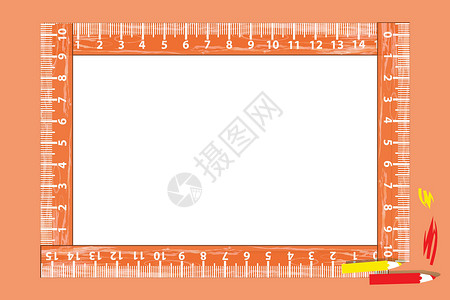 带尺子和铅笔的相框背景图片