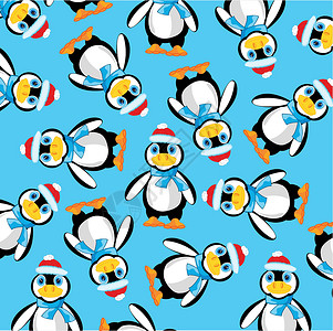 神州北极广场旋转时的企鹅蓝背景插画