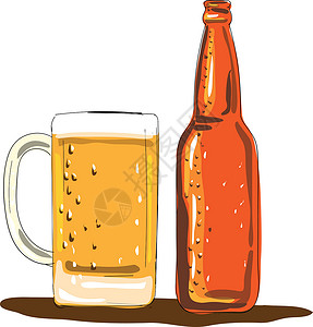 精酿手工艺啤酒瓶和泥水彩色瓶子玻璃饮料啤酒水彩酒精插画