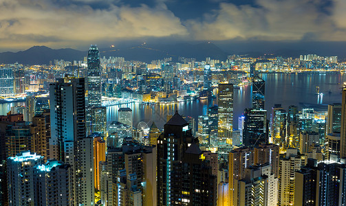 香港天线夜景观城市市中心港口场景商业建筑学旅行摩天大楼建筑背景图片
