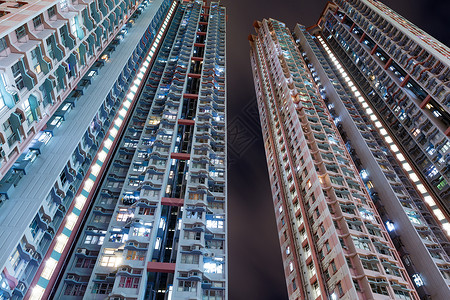 夜间住宅楼 晚上住房摩天大楼民众日落景观城市建筑公寓人口密度背景
