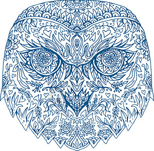 雪猫头目曼达拉猫头鹰雪鸮手绘绘画背景图片