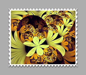 计算机生成的分形艺术品邮票模板插图马赛克艺术创造力万花筒装饰品明信片邮政阴影黑色背景图片