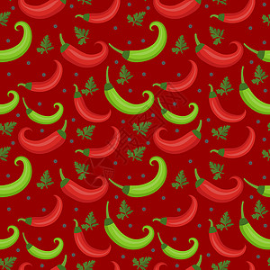 新鲜辣椒素材辣椒无缝模式 红辣椒和绿色无尽背景 纹理 蔬菜背景 矢量图解设计图片