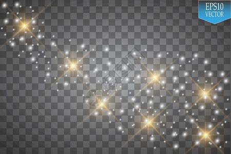 金子发光透明背景上的灯 矢量白色闪光波抽象插图 孤立的白色星尘痕迹闪闪发光的颗粒尾巴奢华粒子运动彗星金子海浪灰尘曲线魅力插画