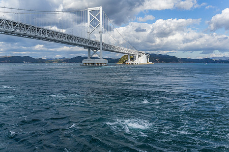 Onaruuto 桥和Whirlpool天空大桥潮汐交通旋转景点涡流漩涡游客蓝色背景图片