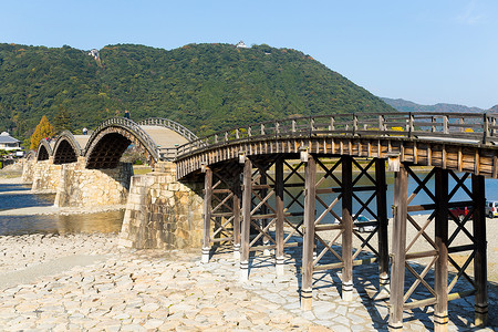 锦带Kintai传统桥 木拱桥背景