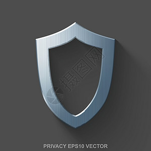 平面金属隐私 3D 图标 灰色背景的波兰钢铁圆盾牌 EPS 10 矢量插画