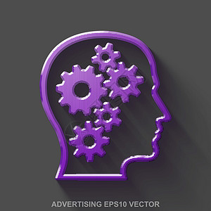 紫色甜菜头切片平面金属营销 3D 图标 有齿轮的紫色光滑的金属头在灰色背景  EPS 10矢量图设计图片