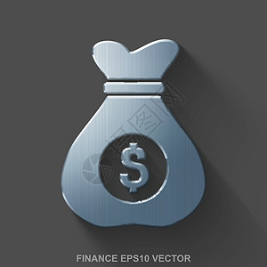 包氏合金平面金属业务 3D 图标 灰色背景上的抛光钢钱袋  EPS 10矢量图设计图片