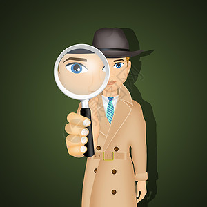 私人侦探插图帽子侦探机构研究者场景放大镜调查代理人卡通片背景图片