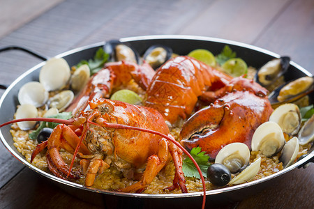 西班牙牡蛎蓟西班牙海鲜饭石板高清图片